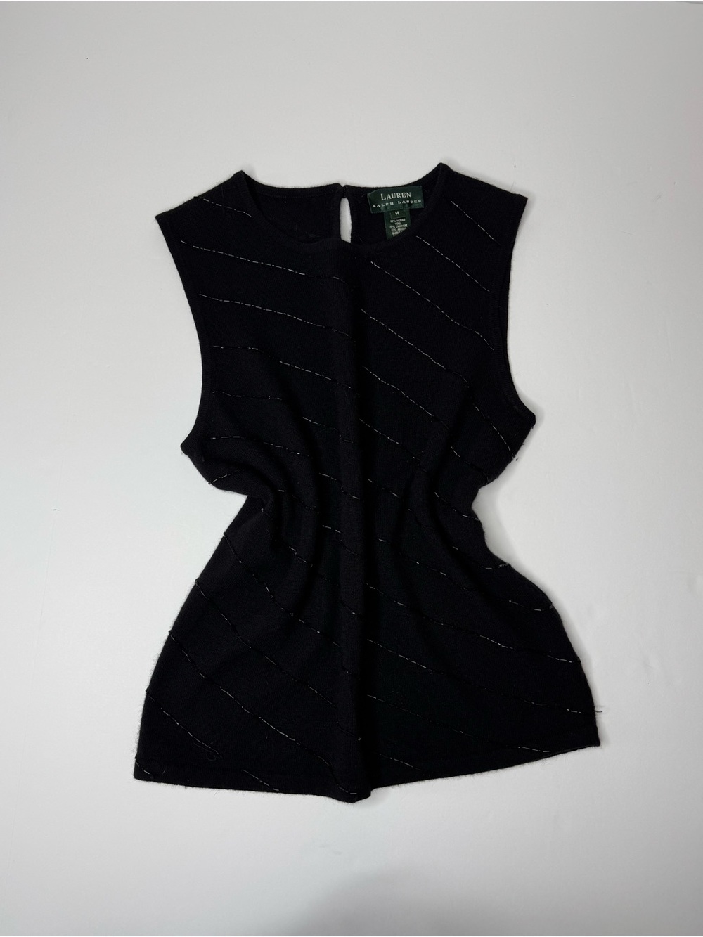 Lauren Ralph Lauren Merino Cashmere Angora Sweater Tank Top M Black